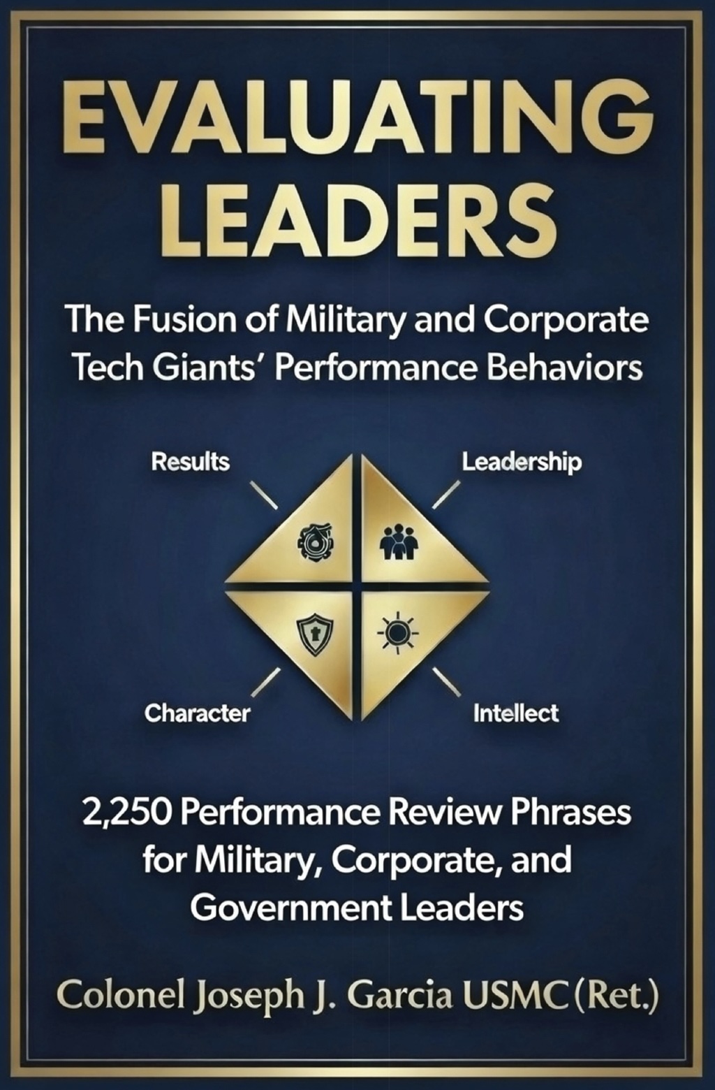 Evaluating Leaders book cover — 2,250 performance review phrases across 15 leadership traits by Col. Joseph J. Garcia USMC (Ret.)